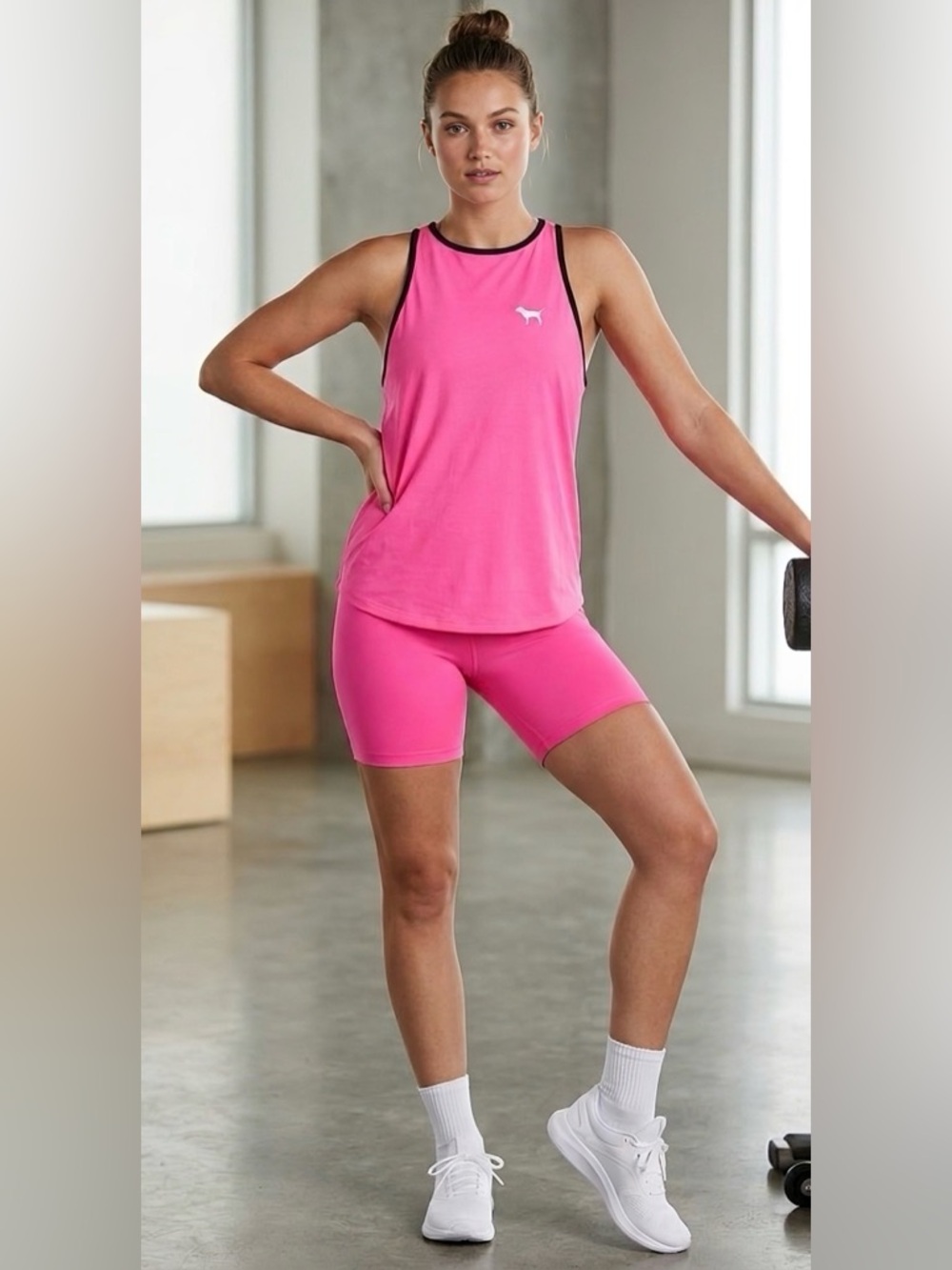 PINK by Victoria's Secret Hot Pink Tank with Black Trim